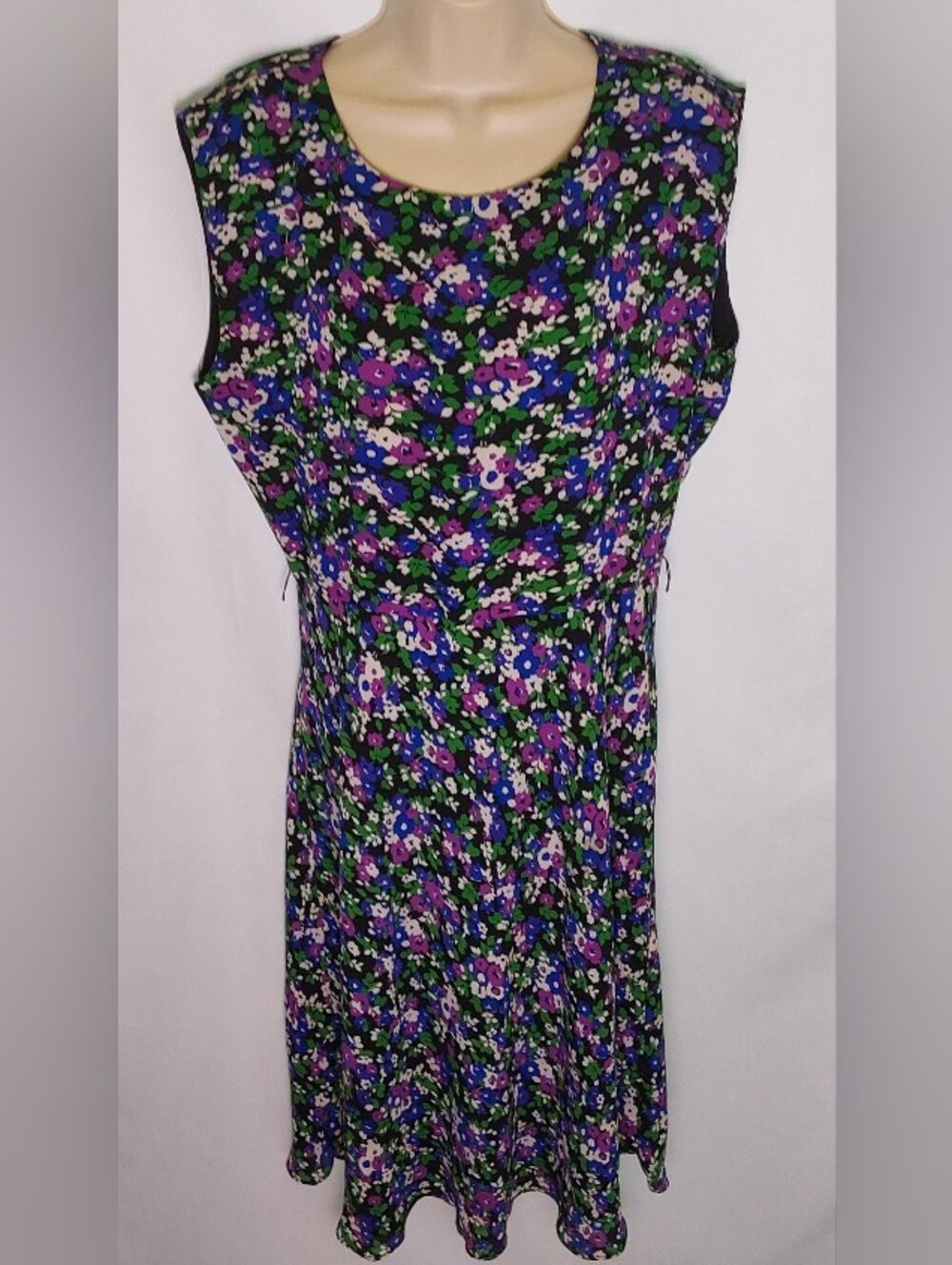Ralph Lauren Black Floral Sleeveless Dress with Purple & Green Accents